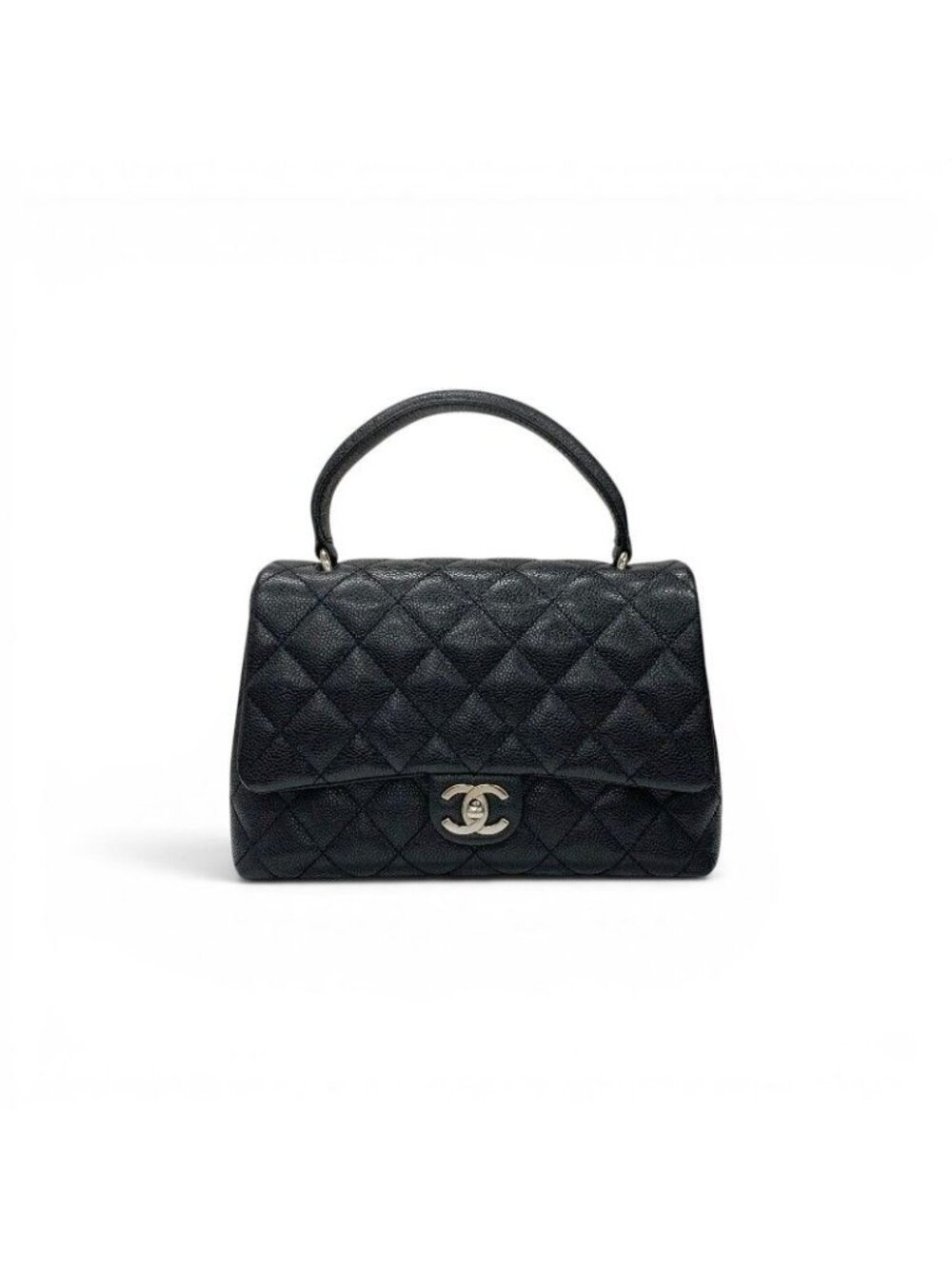 Chanel Handbag Black Silver CC Logo Quilted Top Handle
